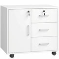 Caisson bureau meuble de rangement verrouillable avec 3 tiroirs et étagère réglable, roulettes, 40 x 60 x 56 cm, blanc-0