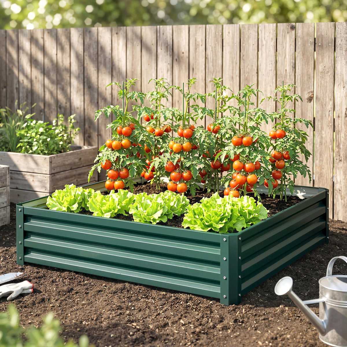 Carré potager de jardin tôle d'acier ondulée 120 x 120 x 30 cm vert foncé-6
