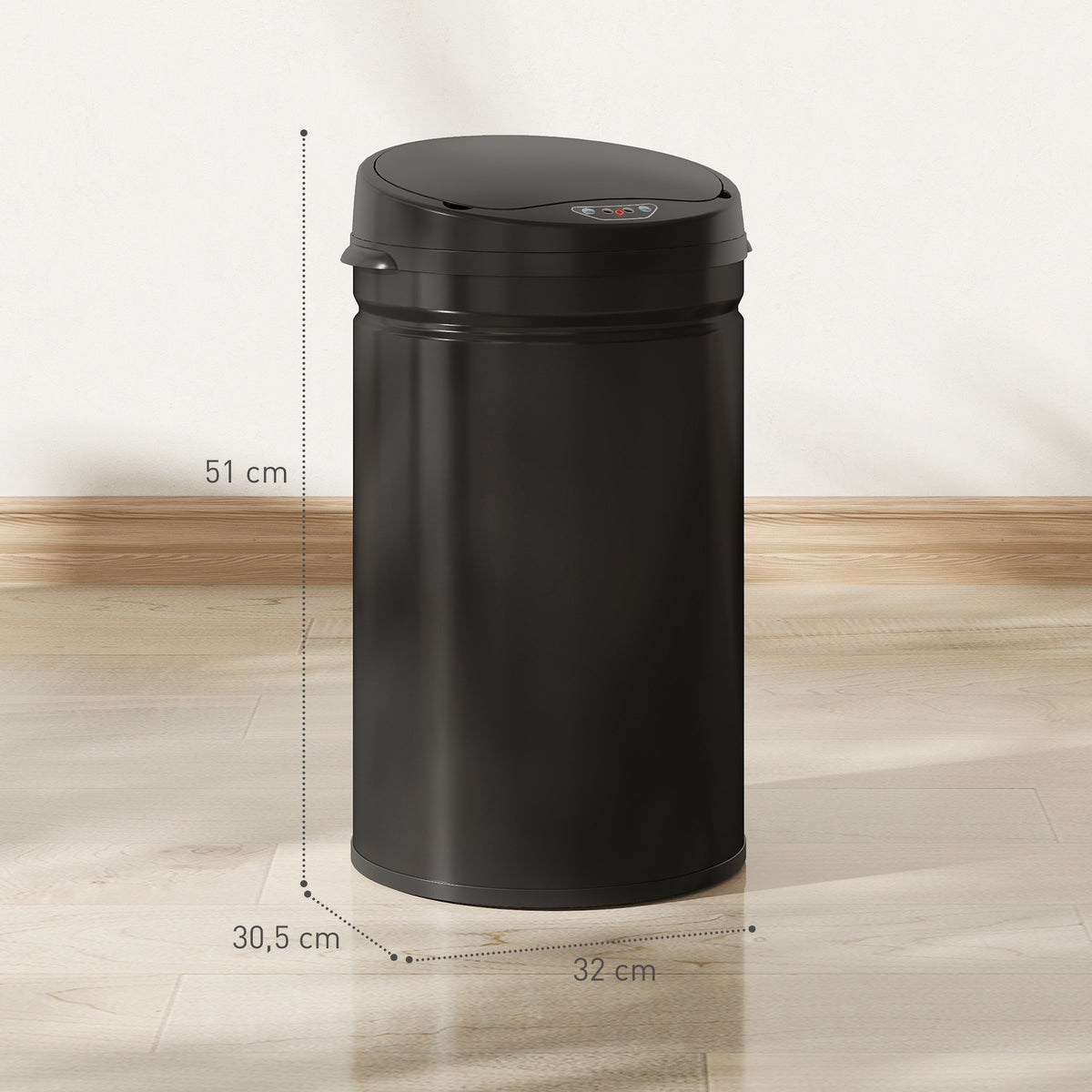 Poubelle cuisine automatique 30L acier inoxydable, poubelle à couvercle à fermeture en douceur, 32x30,5x51cm, noir-2
