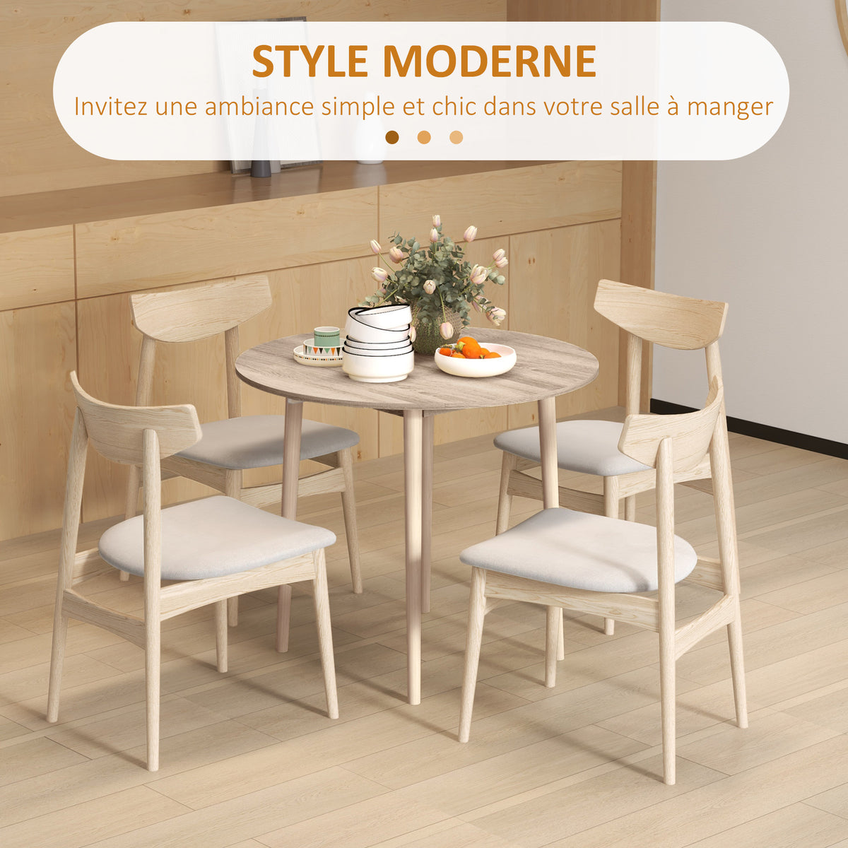 Table de salle à manger pliante 2 abattants - table ronde extensible - peu encombrante avec pieds en bois Ø89 x 73.5H cm-4