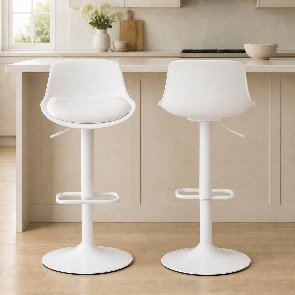 Lot de 2 tabourets de bar, tabourets hauts cuisine avec siège pivotant et hauteur réglable, 43 x 45 x 100 cm, blanc-1
