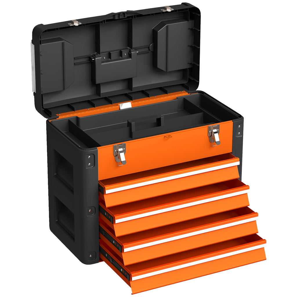 Boîte à Outils à 4 Tiroirs, Caisse à Outils en Acier Thermolaqué avec Plateau Amovible, 49,7x25,3x40,7cm, Orange-0