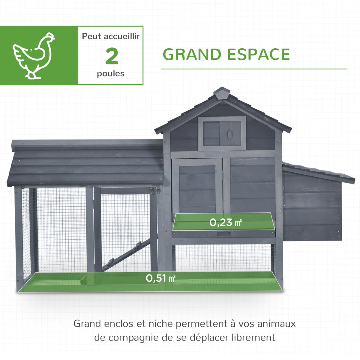 Petit poulailler cottage cage à poules sur pied dim. 150,5L x 54l x 87H cm multi-équipement bois massif de sapin-3