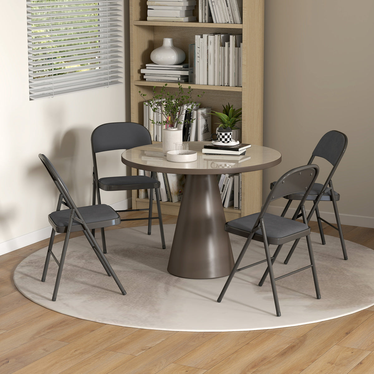 Lot de 4 chaises pliantes et portables intérieur avec assises et dossiers rembourrés en velours, cadre en acier, gris foncé-7
