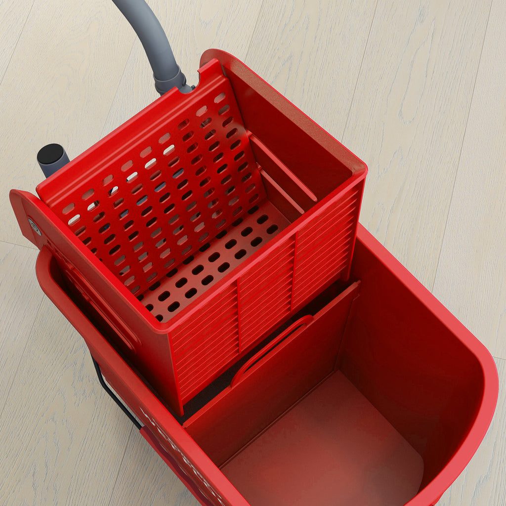 Chariot de nettoyage lavage seau de ménage 20 L avec essoreur et séparateur eau sale propre rouge 60L x 27l x 70,5H cm-8