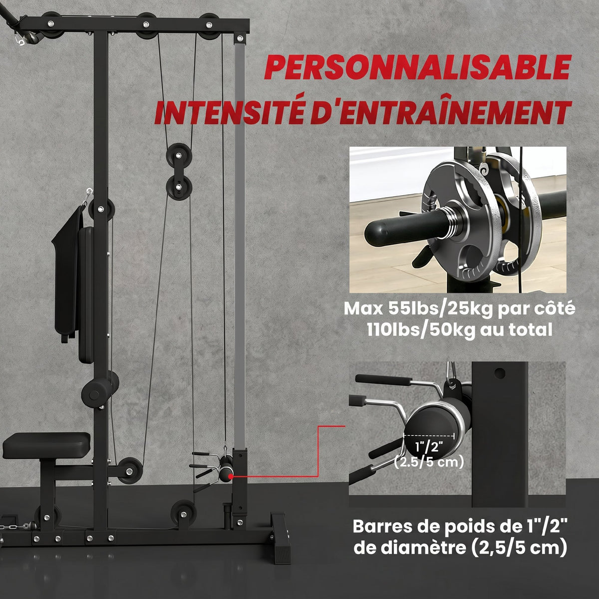 Station de musculation Station à Poulie, tirage poitrine - lat pulldown machine - banc de musculation Musculation-4