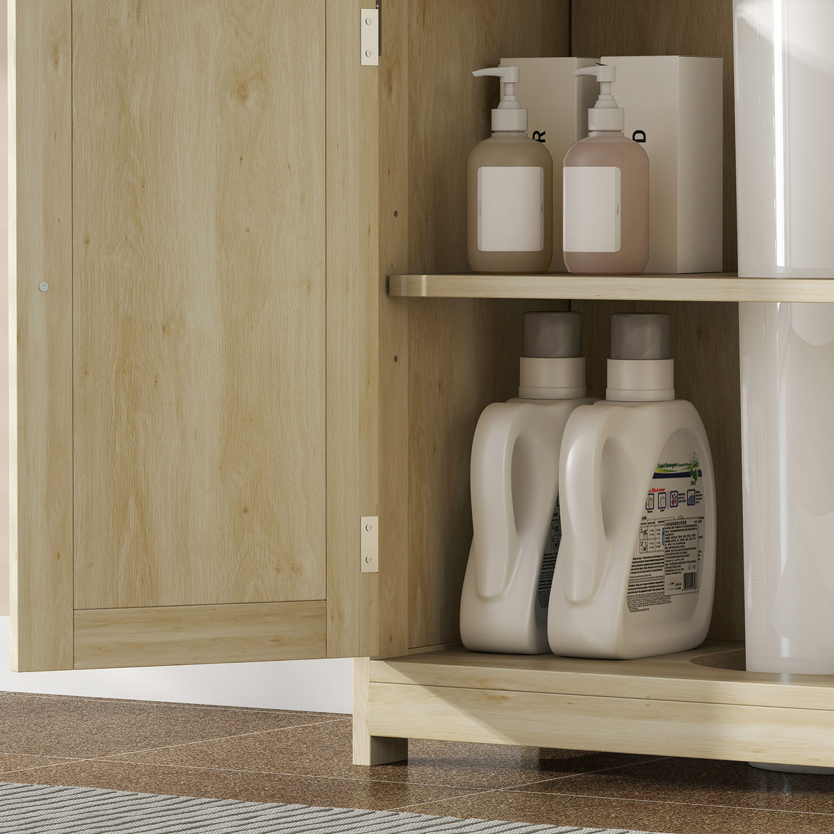 Meuble Salle de Bain sous Lavabo, Meuble sous-Vasque, Placard 2 Portes avec Étagère, 60x30x60cm, Chêne-8