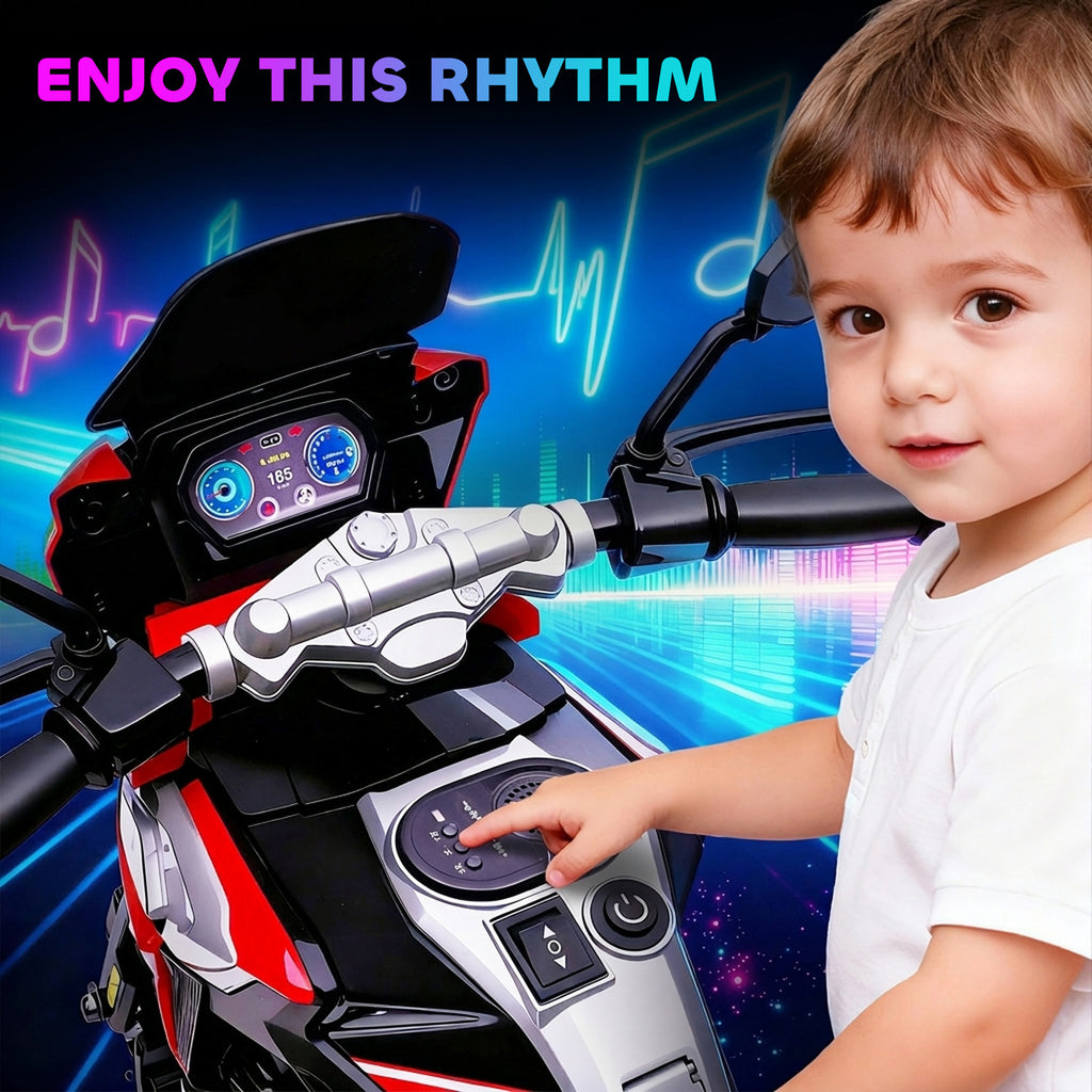 Moto Électrique Enfants 6 V, Voiture Électrique Enfants avec Roues d'Entraînement, Musique, Effets Lumineux, Rouge-6