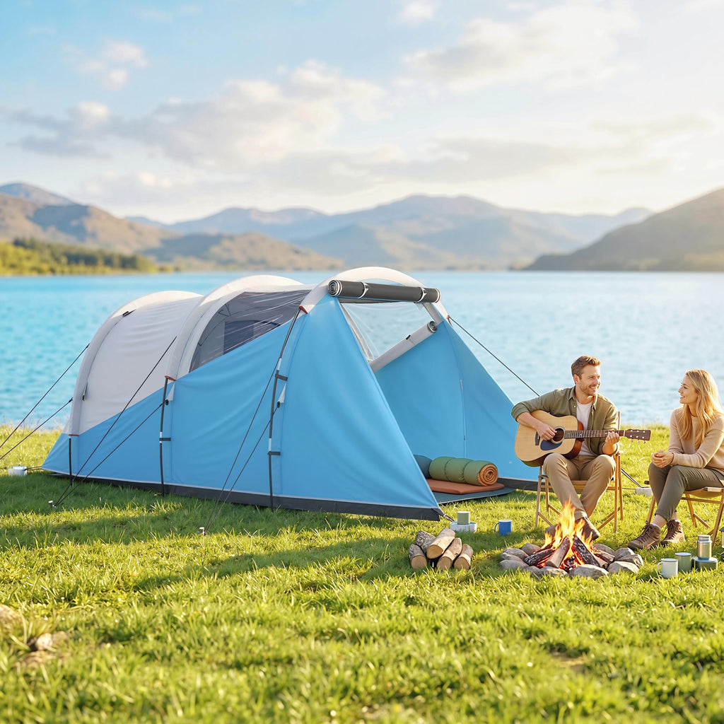 Tente de camping familiale 3 personnes, tente tunnel imperméable, 2 portes fenêtres, ventilée 4,6 x 2,6 x 1,9 m, bleu-8