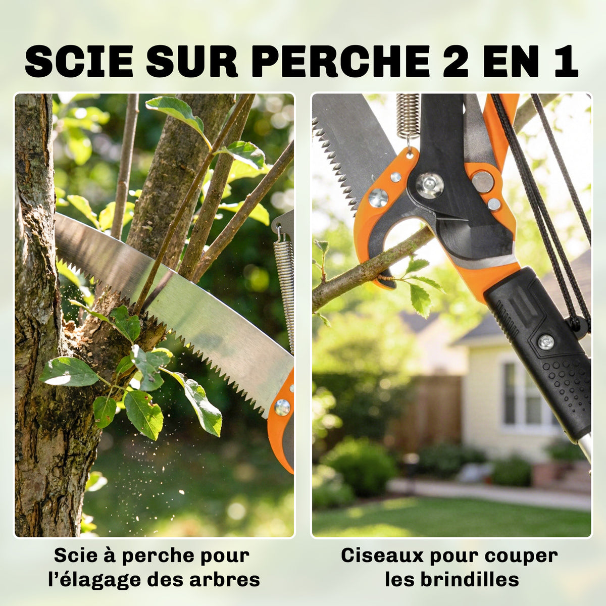 Élagueur télescopique 2 en 1, scie manuelle, sécateur avec verrou de sécurité, perche télescopique en aluminium 2 m-4