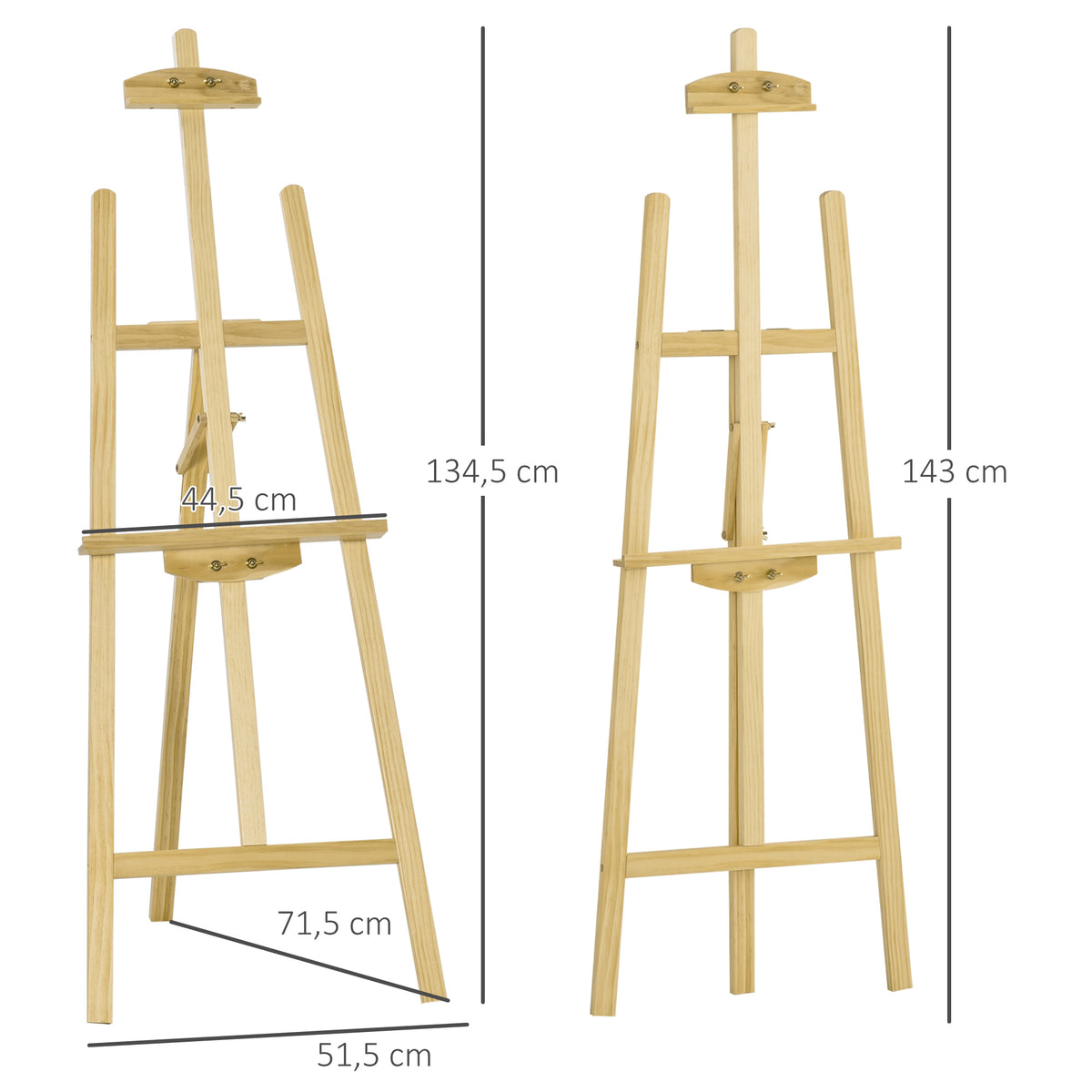 Chevalet d'artiste sur pieds dim. 51,5L x 71,5l x 134,5H cm inclinaison hauteur réglable 90° max. bois de pin-2
