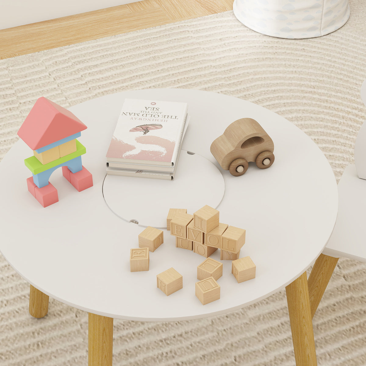 Ensemble 1 table ronde, 2 chaises pour enfant 3 pièces, dossier en forme d'ours, activités, bricolage, repas, 3-6 ans-9