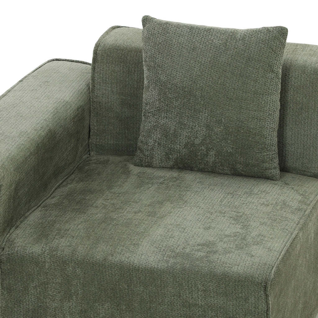 Canapé 3 Places avec Pouf Réversible, Canapé d'Angle Modulable en Chenille 251 cm Moderne, Assise Large, Vert-9