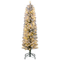 Sapin de Noël artificiel 150 cm avec éclairage LED blanc chaud, 263 branches enneigées, base en métal, réaliste et fin-0