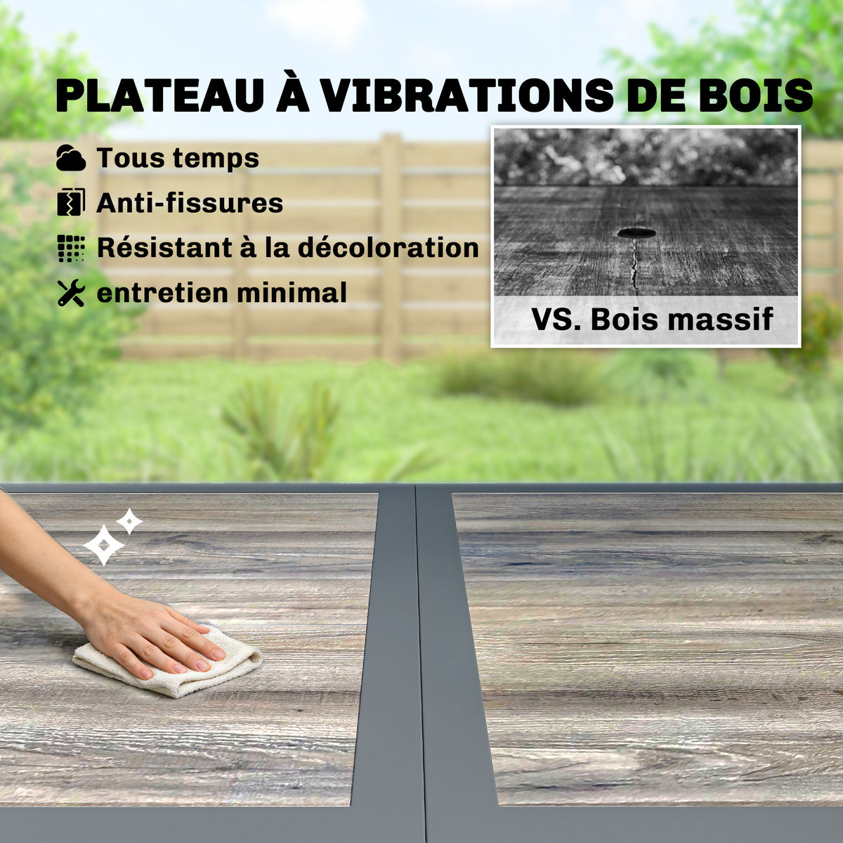 Table de jardin pour 4 à 6 personnes, table à manger extérieure avec plateau à effet bois, 140 x 80 x 72 cm, gris foncé-4