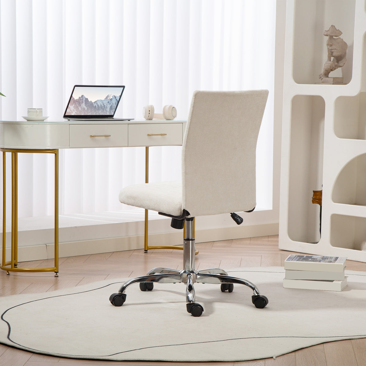 Chaise de bureau sans accoudoirs, fauteuil de bureau, hauteur réglable et pivotant 360°, 43 x 56 x 89-99 cm, crème-8
