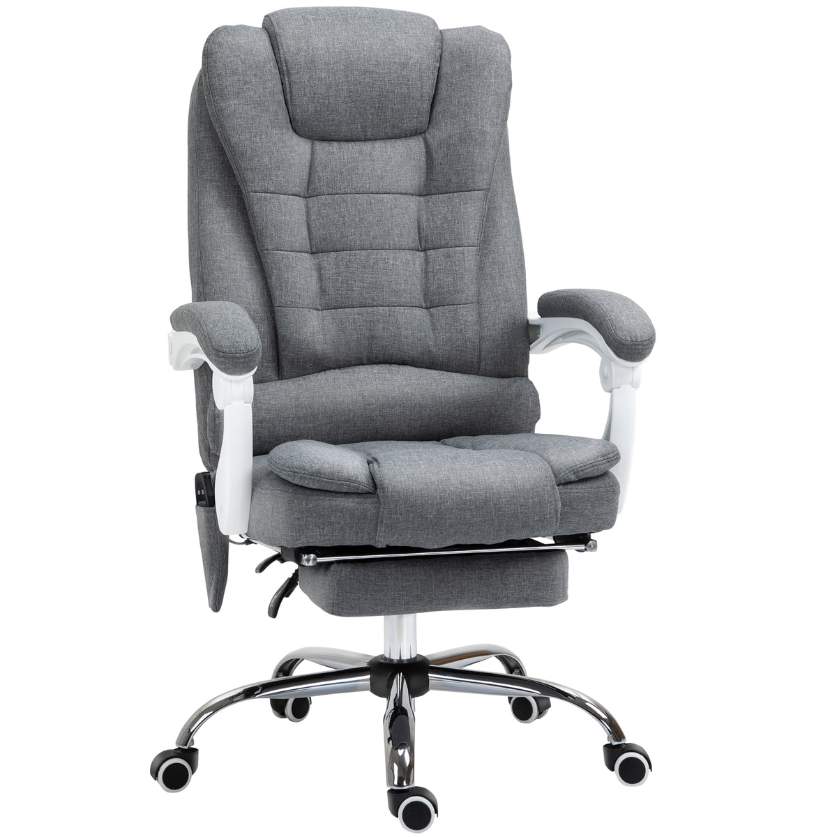 Fauteuil de bureau direction massant chauffant hauteur réglable dossier inclinable toile de lin gris-0