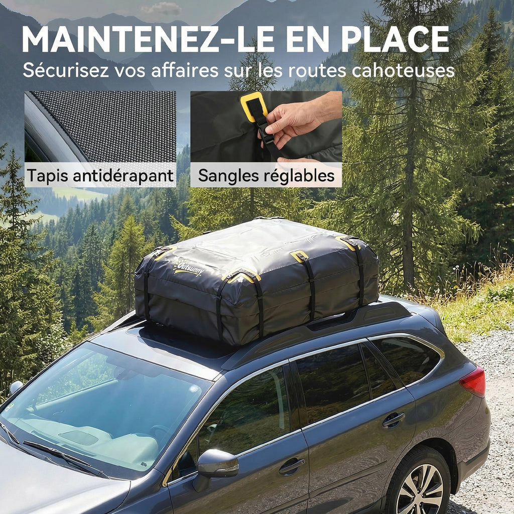 Sac de Toit Voiture Étanche Coffre de Toit Souple Universel 10 Sangles et Cadenas Auto SUV et Camping en Famille Noir-4