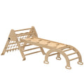 Triangle d'escalade enfants 8 en 1 avec rampe double face, arc d'escalade en bois avec toboggan & échelle, naturel-0