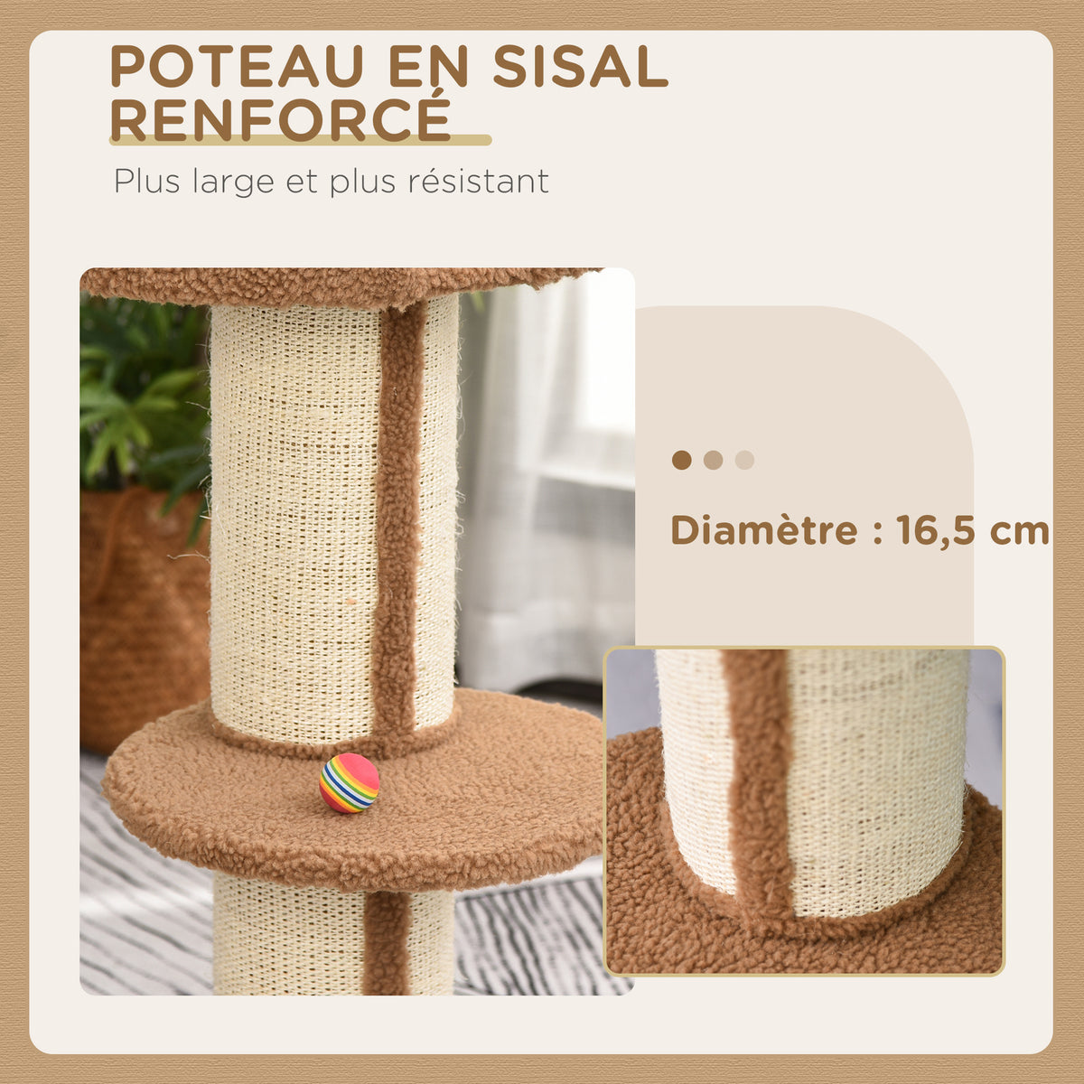 Arbre à chat avec griffoir centre d'activités 2 plateformes coussin marron clair-5