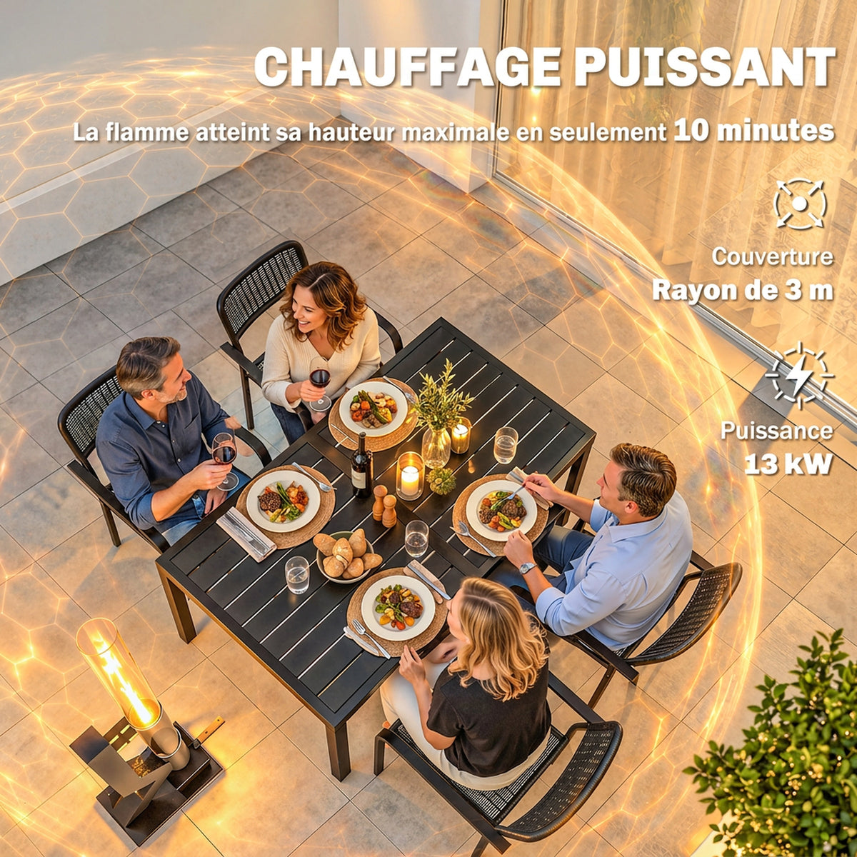Chauffage de Terrasse à Pellets 13000 W, Réservoir de 2,4 kg, Tube en Verre 107,5 cm, Cendrier, 53x25x141cm, Noir-5