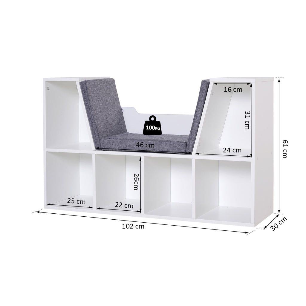 Bibliothèque banc 2 en 1 avec coussins de siège, étagère cube 6 compartiments ouverts et 2 niveaux, meuble de-2