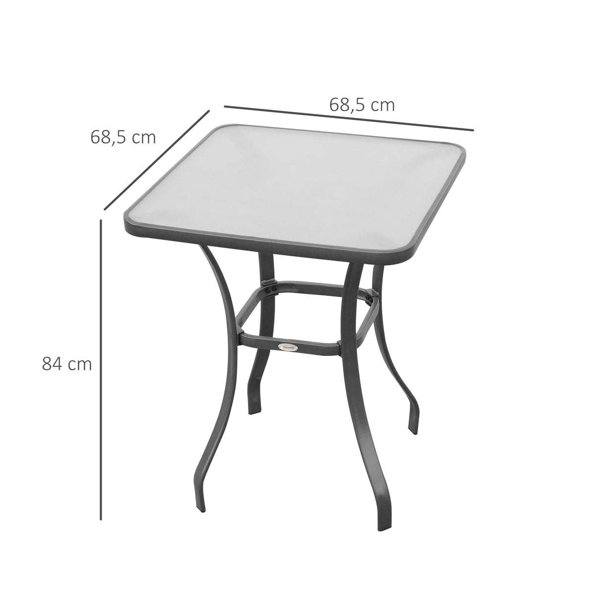 Table carrée Bistro de Jardin dim. 68L x 68l x 84H cm métal époxy Gris Plateau Verre trempé granité-2