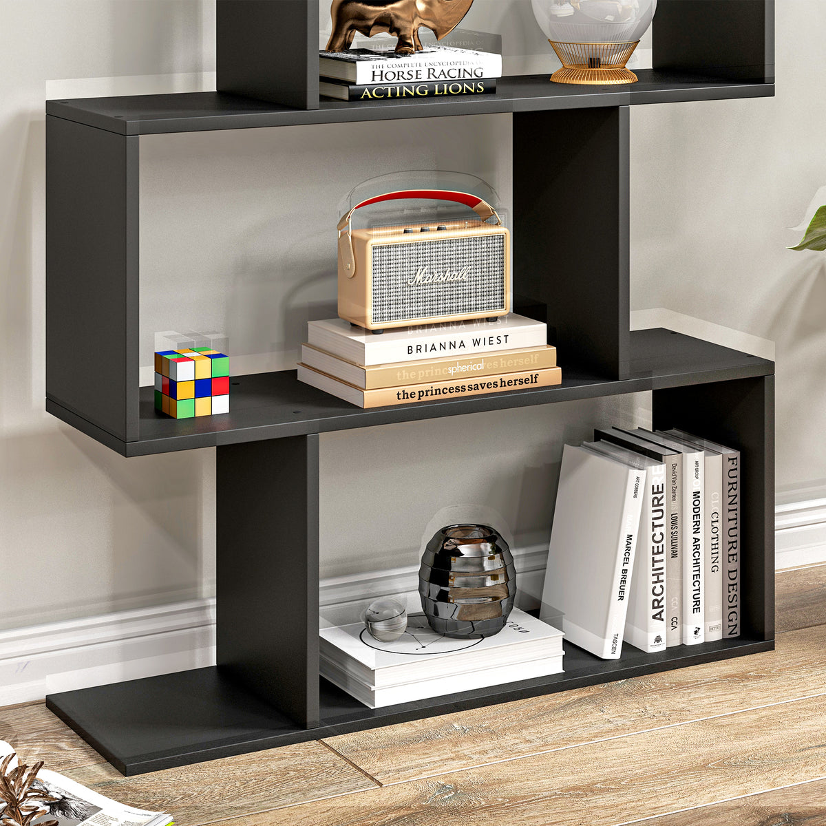 Bibliothèque étagère Zig zag Design Contemporain 80L x 23l x 192H cm 6 Niveaux Noir-8