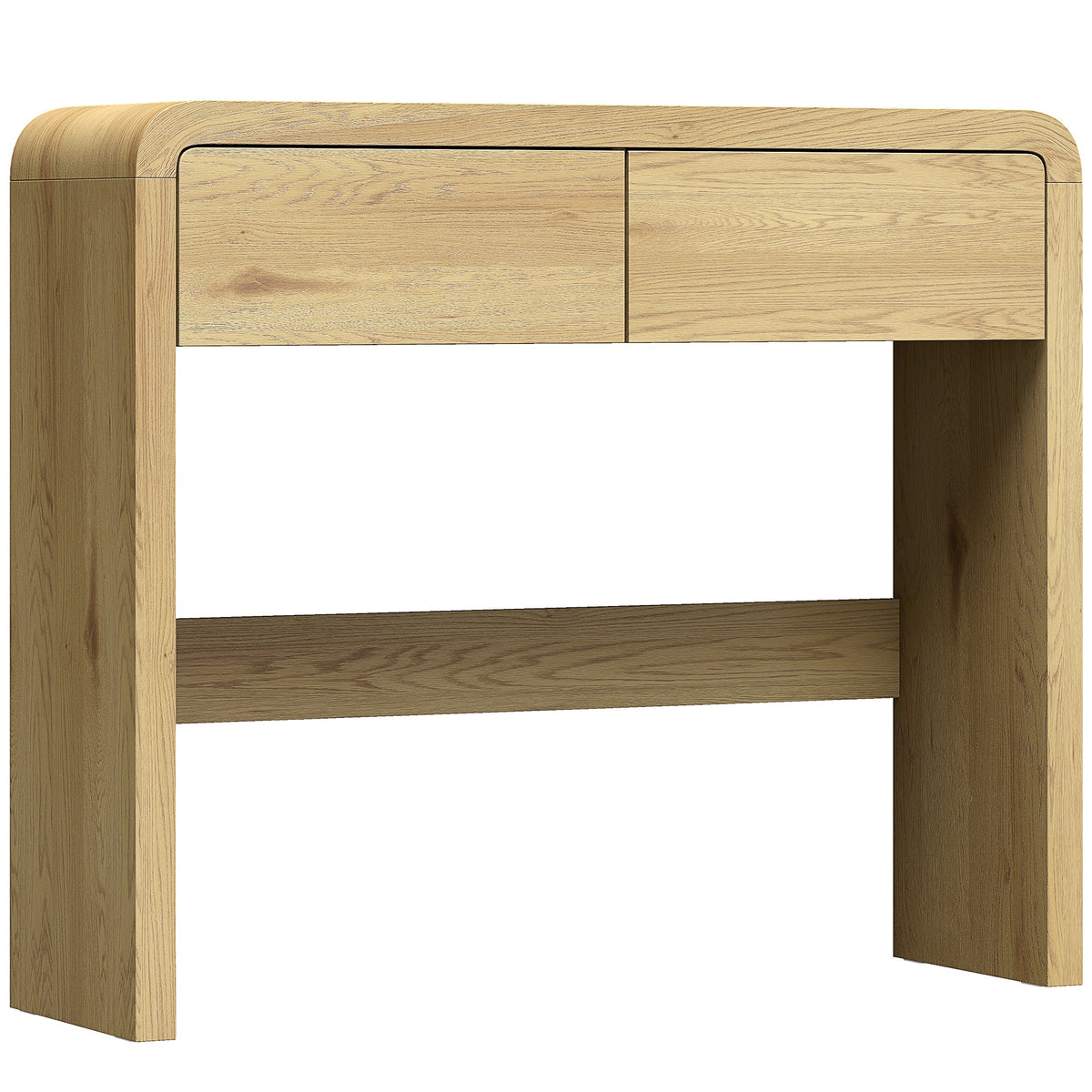 Table Console avec 2 Tiroirs, Console Meuble, 100 x 30 x 85 cm, Coins Arrondis et Plateau Épais, Bois Naturel-0
