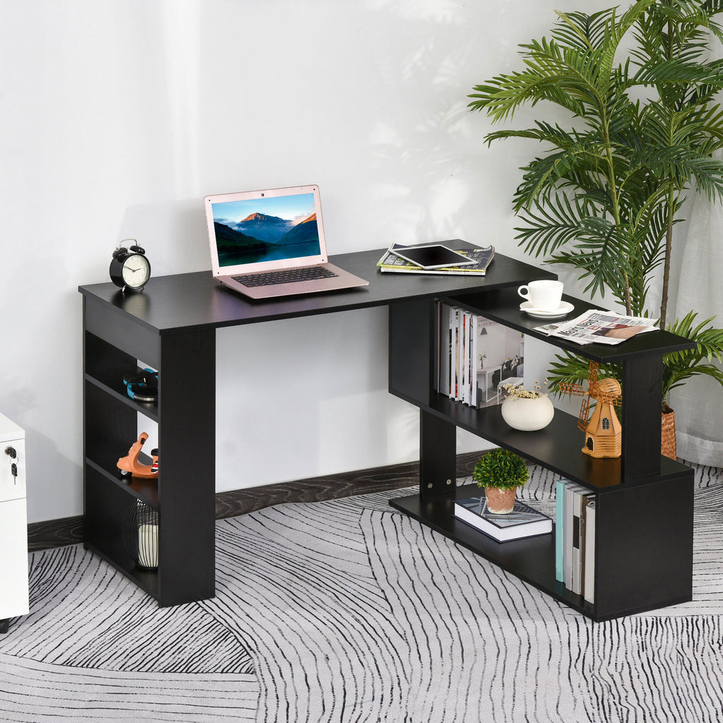 Bureau d'angle table de salle à manger avec rangement bureau informatique modulable bibliothèque intégrée + étagère 3 niveaux noir-1