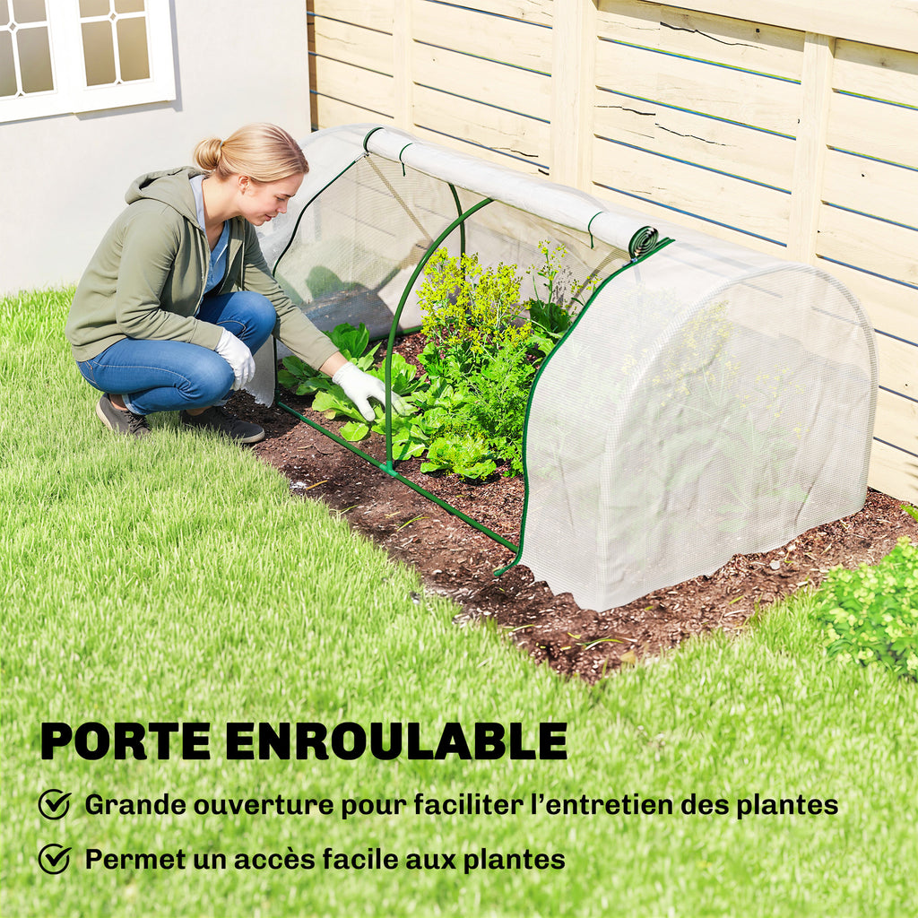 Serre de jardin mini serre serre à tomates 2 x 1 x 0,8 m porte zippée bâche PE acier blanc-5