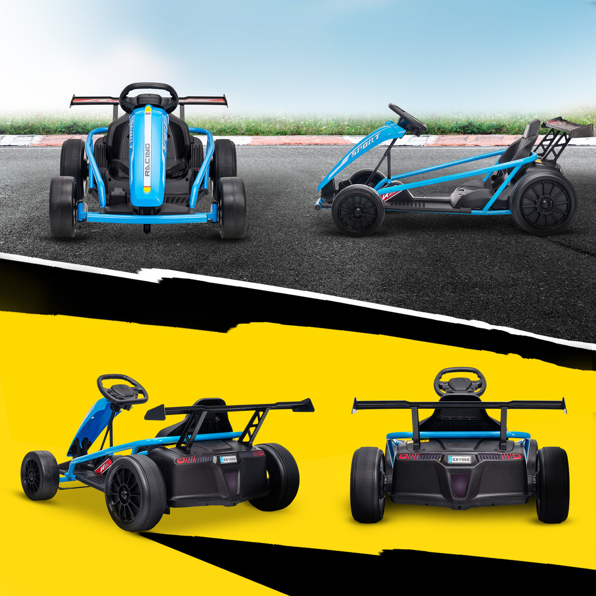 Voiture électrique GoKart kart électrique pour enfants 2 x 24 V moteurs mode dérive à 13 km/h 119 x 77 x 54 cm bleu-8