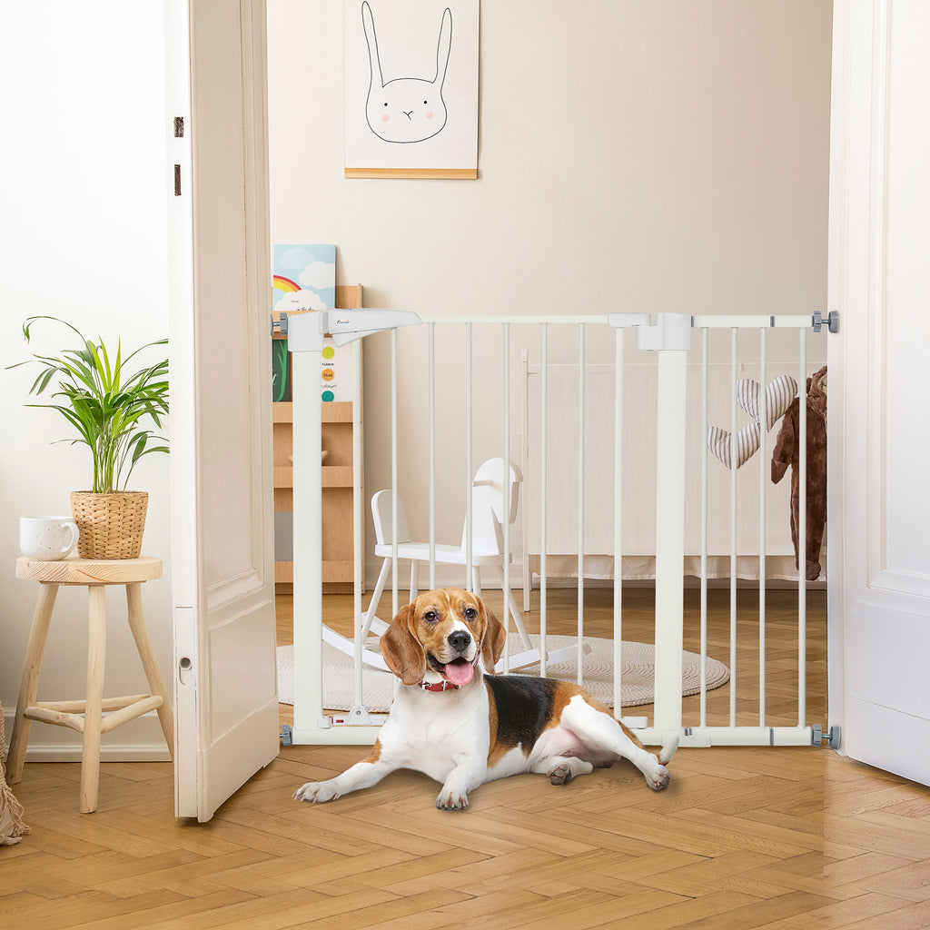 Barrière de sécurité pour chien animaux sans perçage avec fermeture automatique largeur 76-103 cm blanc-9