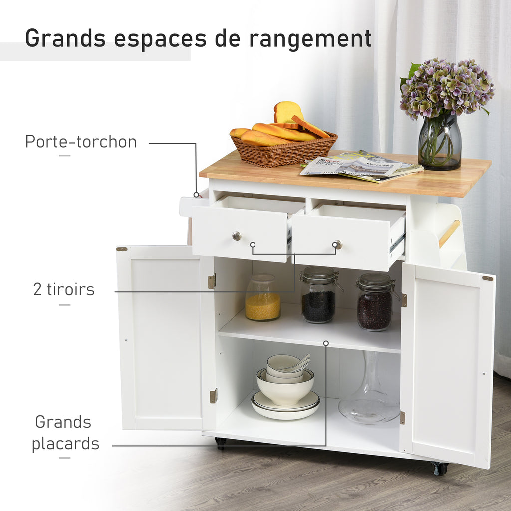 Desserte de cuisine ilôt cuisine avec plan de travail étagère range-bouteilles porte-torchons 2 tiroirs placard-3