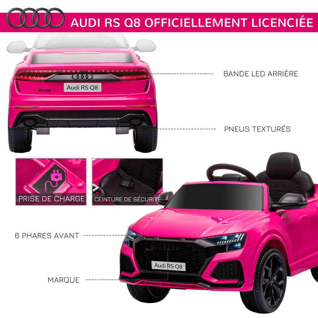 Voiture électrique enfants sous licence Audi RS Q8, véhicule électrique avec télécommande, USB, Bluetooth, rose-6