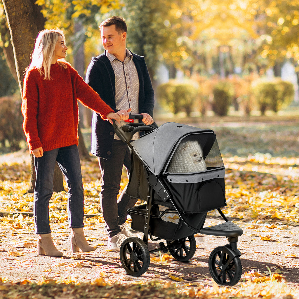 Chariot pour Chiens Poussette pour Animaux avec 3 Roues pliable Chien Chat Oxford Gris+Noir 109,5 x 57,5 x 106,5 cm-5