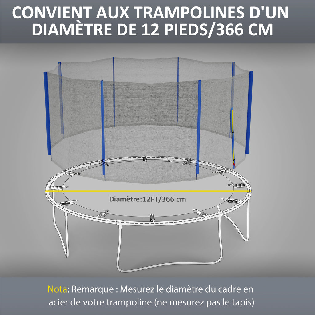 Filet de remplacement pour trampolines Ø 366 cm 8 poteaux droits filet de sécurité pour trampolines, entrée zippée-3