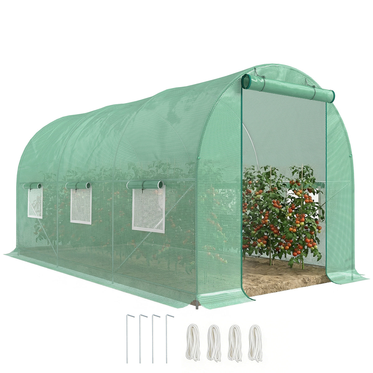 Serre de Jardin Tunnel 4,5L x 2l x 2H m châssis Tubulaire Acier galvanisé renforcé 1,8 cm 6 fenêtres 1 Porte-0