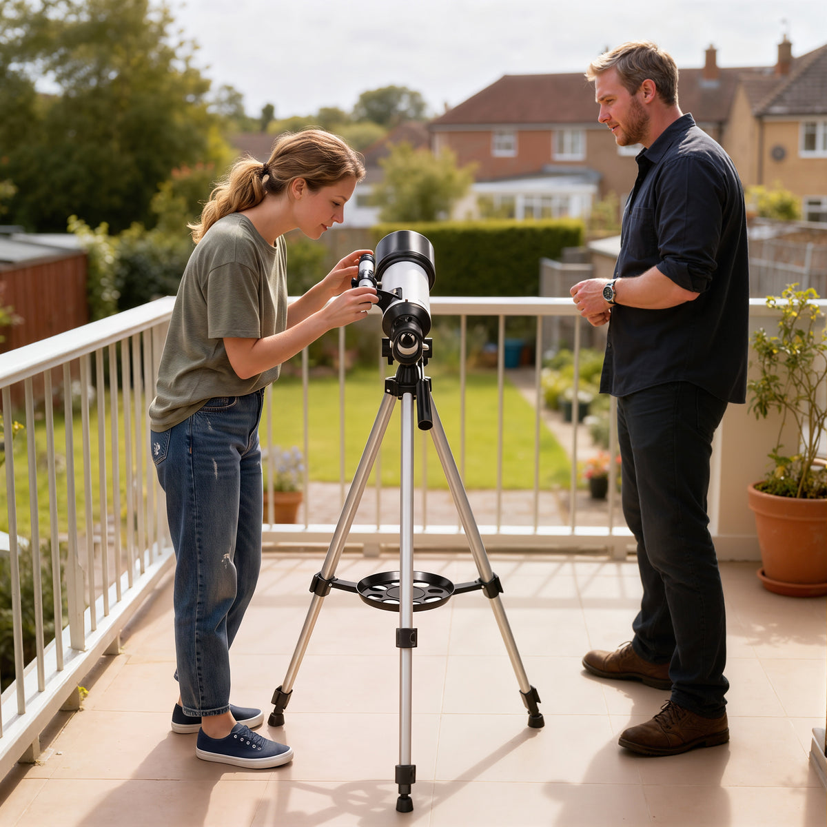 Télescope astronomique adultes et débutants 70 mm, télescope réfracteur 40X/16X trépied réglable, 80 x 80 x 135 cm blanc-8