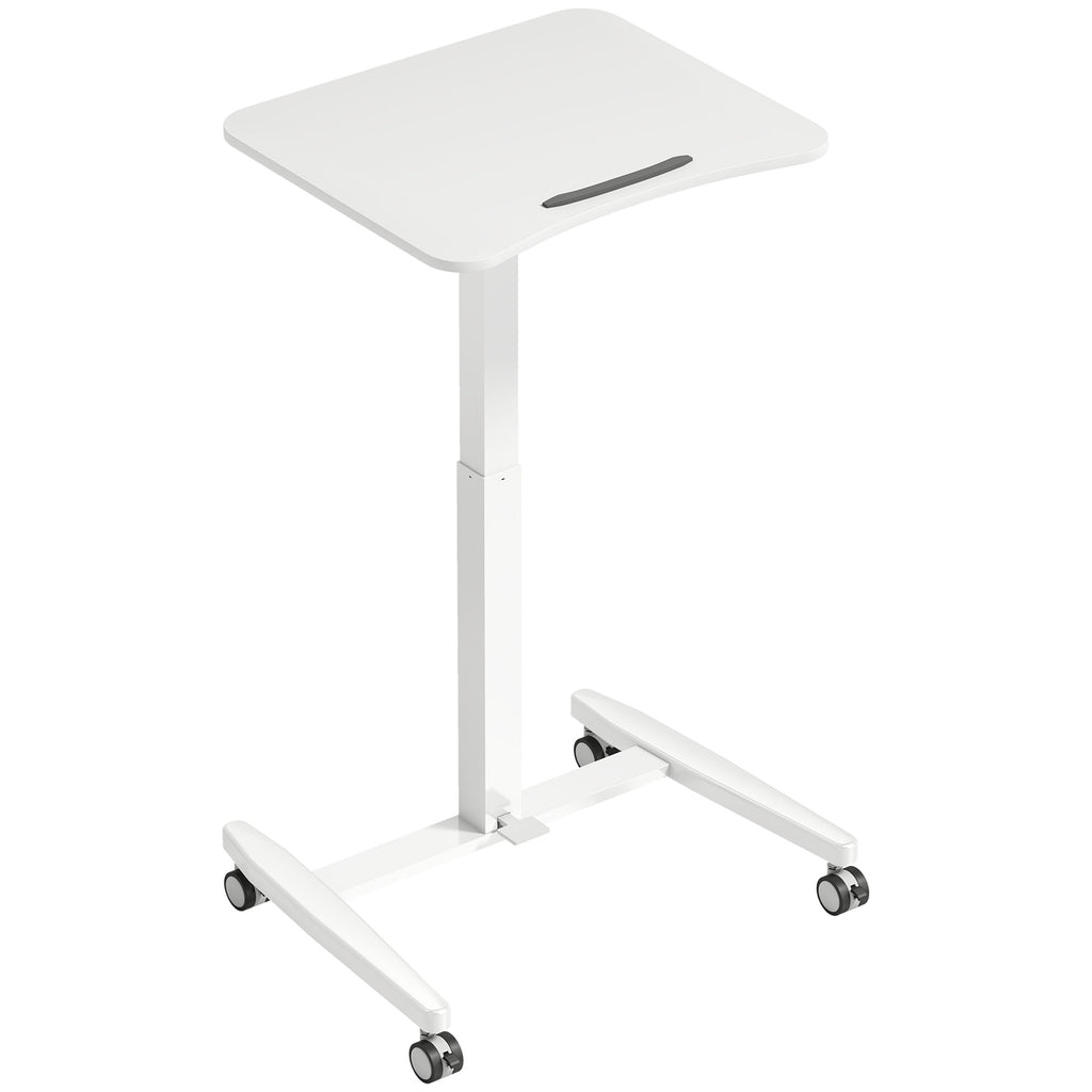 Bureau Debout Réglable en Hauteur, Plateau Inclinable, Roulettes et Cadre en Acier, 60,5 x 52 x 75-114 cm, Blanc-0