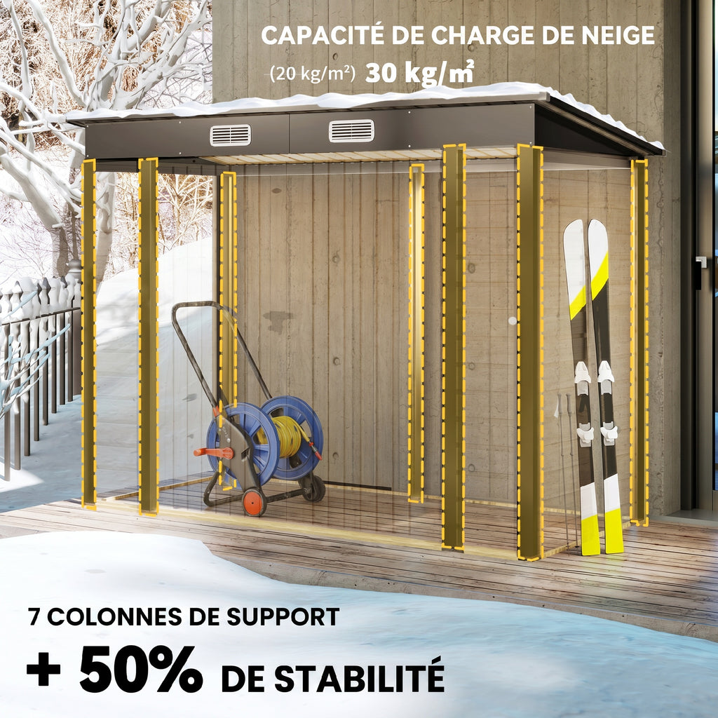 Abri de Jardin en Métal 3 m² Facile à Monter, Cabane de Jardin Structure en Acier Galvanisé Améliorée, Chêne-4