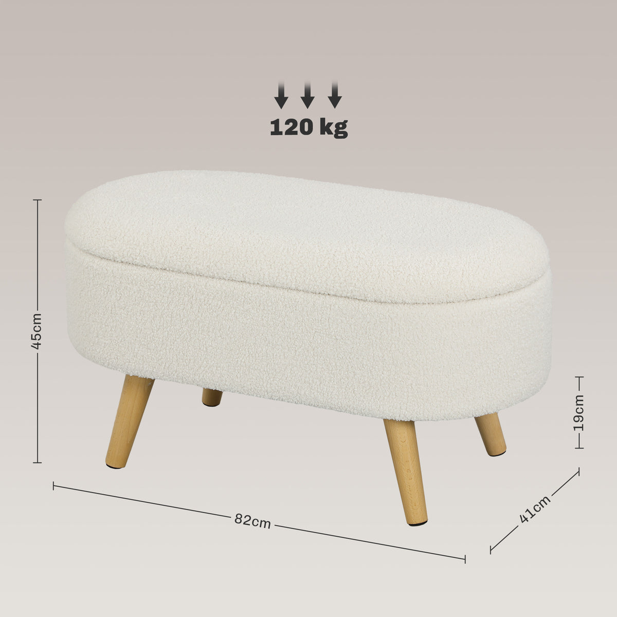 Banc de Rangement, Bout de Lit Rembourré en Peluche Teddy avec Couvercle et Pieds en Bois, 82 x 41 x 45 cm, Blanc-2