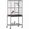 Cage à Oiseaux Portable avec 4 Mangeoires et 4 Perchoirs Pratique 81 x 48 x 162,5 cm Noir et Gris-0