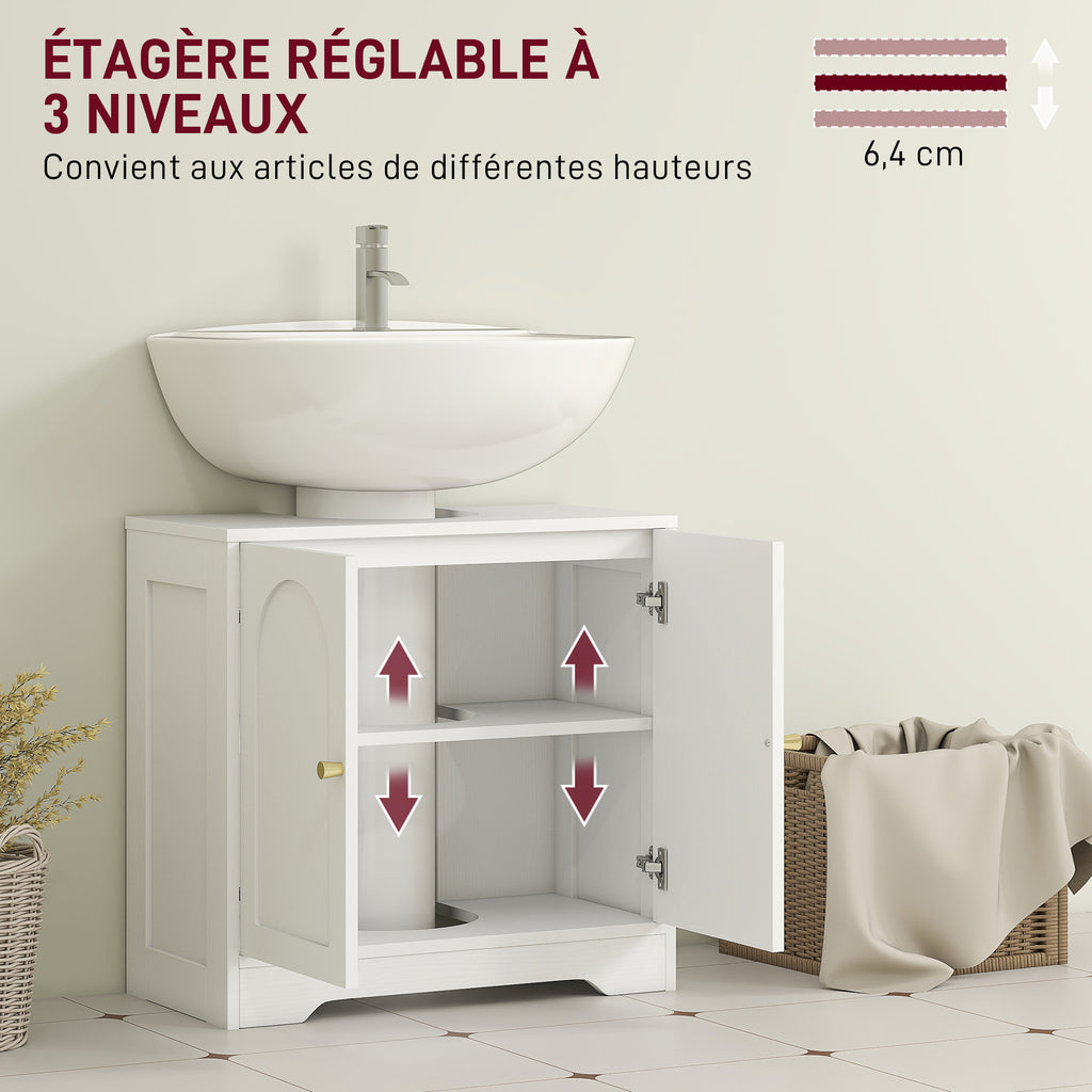 Meuble sous lavabo salle de bain avec placard à portes et étagère réglable, pour bassin avec ou sans pédestal, blanc-4