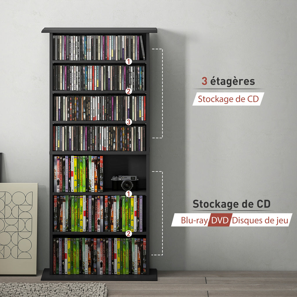 Rangements pour CD et DVD avec 8 compartiments et 6 étagères réglables, capacité max. 360 CD/185 DVD et Blu-ray, noir-7
