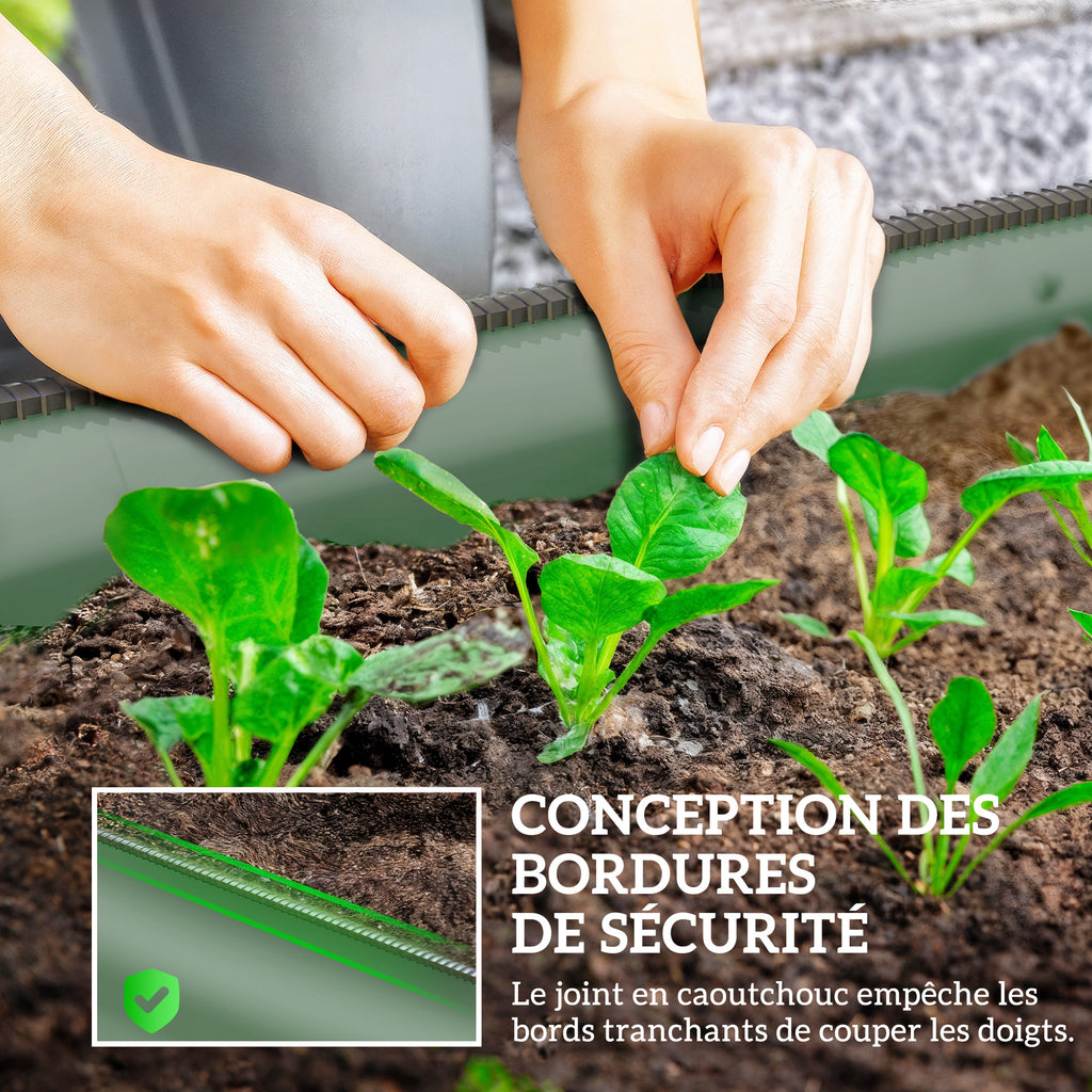 Jardinière surélevée carré potager de jardin en acier modulable légumes, plantes, fleurs, dim. 150 x 62 x 30 cm vert-5