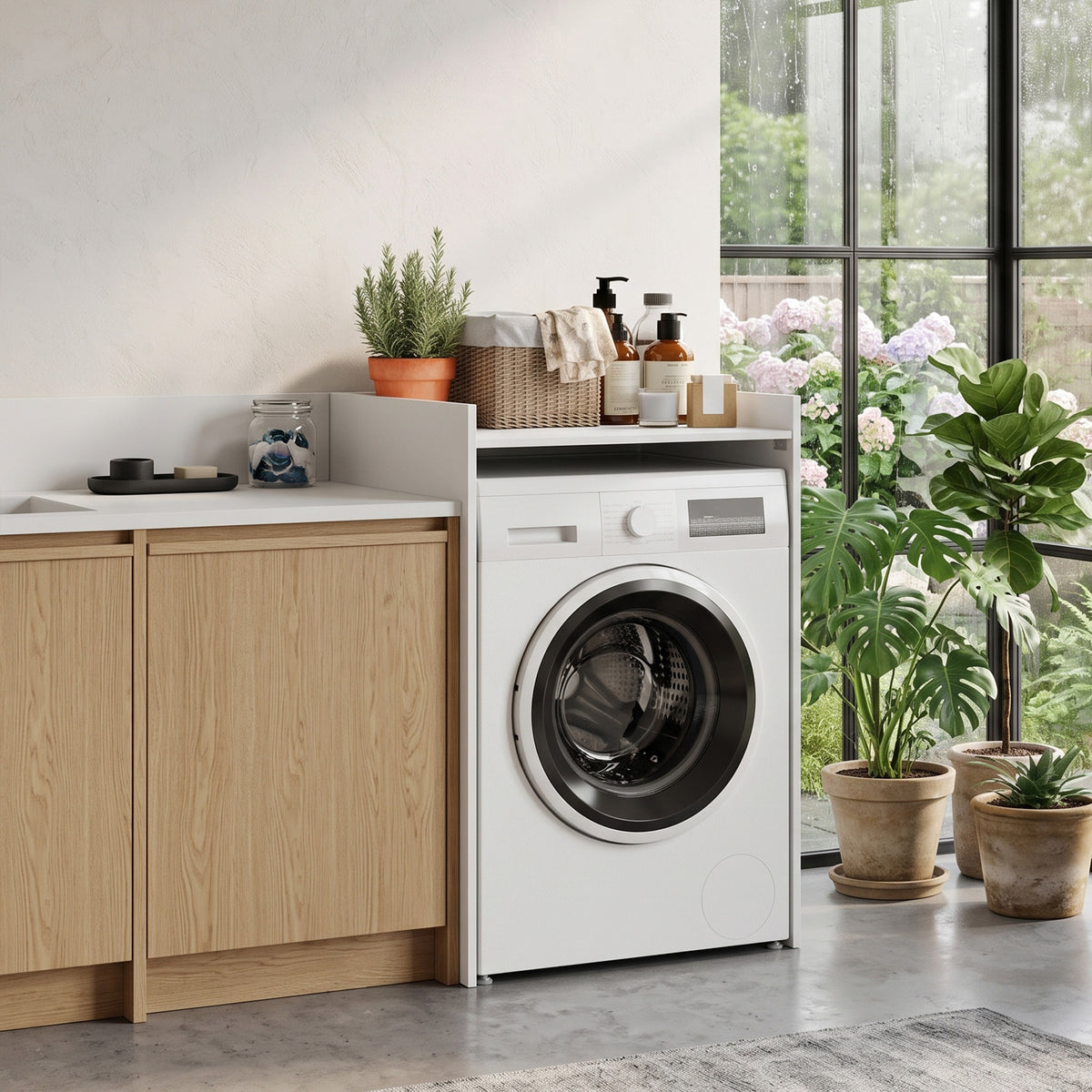 Meuble Machine à Laver avec Plan de Travail, Style Moderne, Anti-Basculement, Meuble de Rangement, 64x60x97,5cm, Blanc-8
