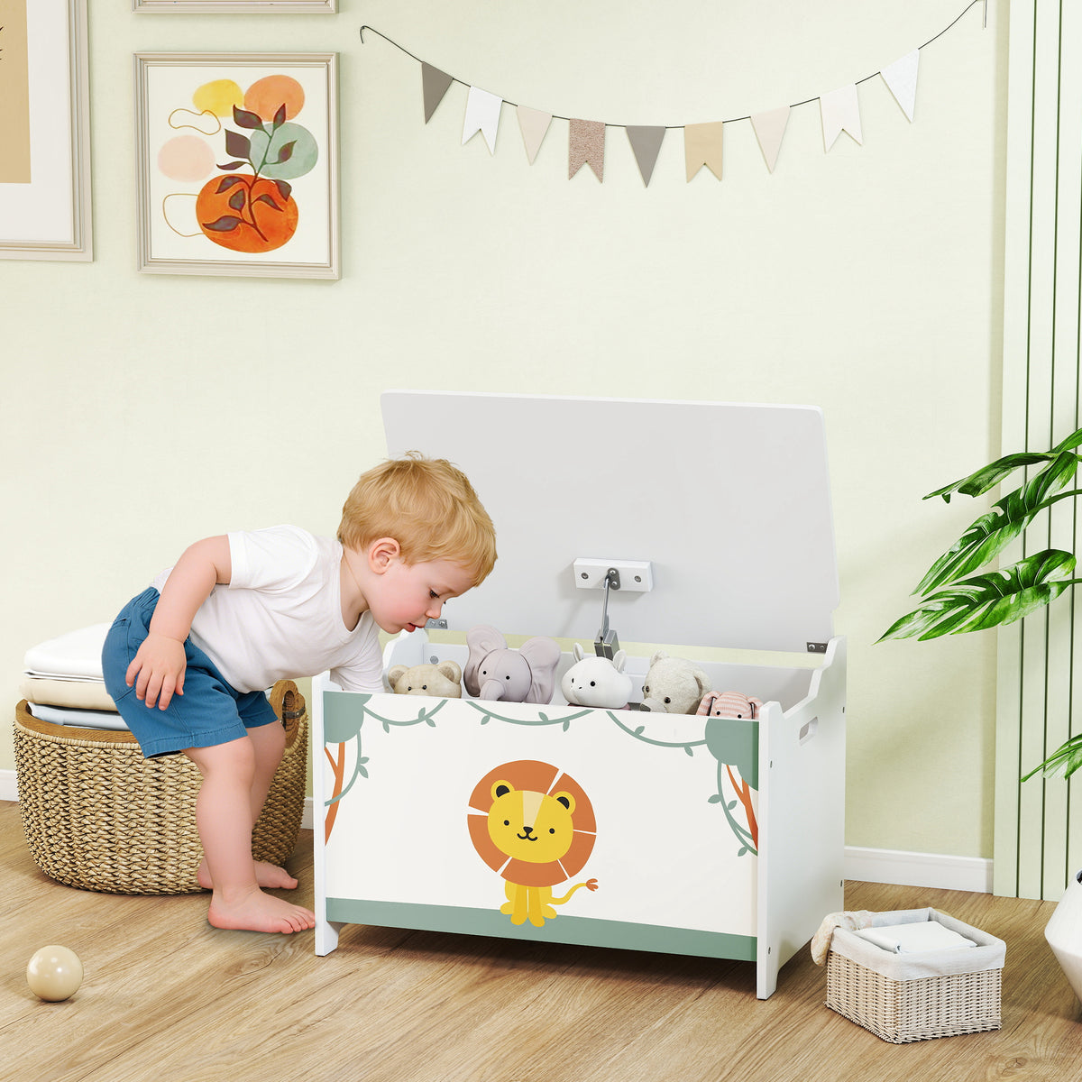 Coffre à jouets avec couvercle, coffre de rangement enfant avec charnières de sécurité, 60 x 37 x 39 cm, vert-9
