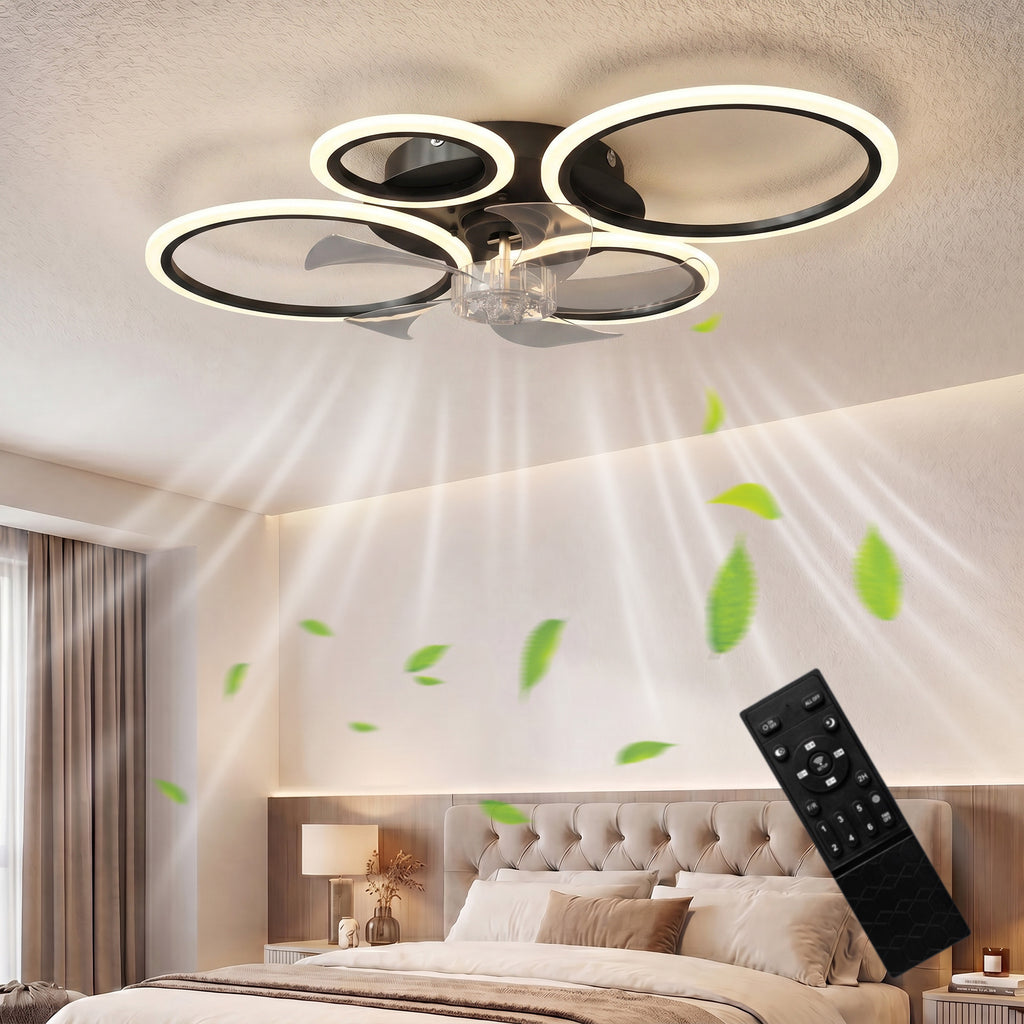 Ventilateur de plafond avec lumière et télécommande, plafonnier ventilateur 77 cm avec 6 vitesses, noir-9