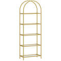 Bibliothèque étagère de rangement en verre à 5 niveaux arqué pour salon, bureau, chambre, 60 x 30 x 175 cm, doré-0